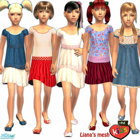 Sims 2 — evi recoloring Lianaa by evi — Five recolorings of Liana\'s cute mesh. I had great time recoloring the shoes!