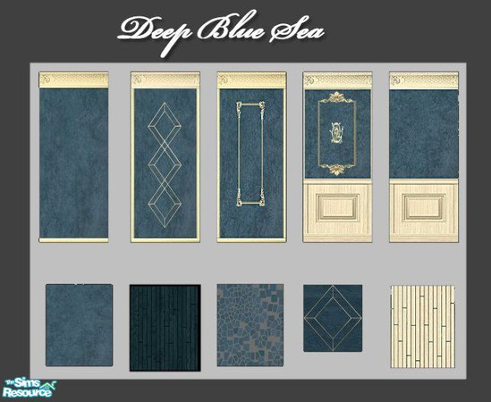 Sims 2 — LD202_Deep Blue Sea Walls and Floors by LD202 — The deep blue sea is 5 wallpaper, crown moulding and paneling.