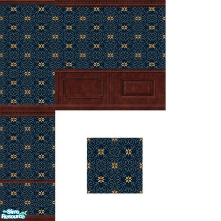 Sims 2 — "Old Royal Blue" wallpaper set by TSR Archive — "Old Royal Blue" wallpaper set with dark