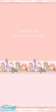 Sims 2 — Baby Girl 3 by TSR Archive — Two tone wallpaper with pink-washed wood trim and an adorable stuffy border.