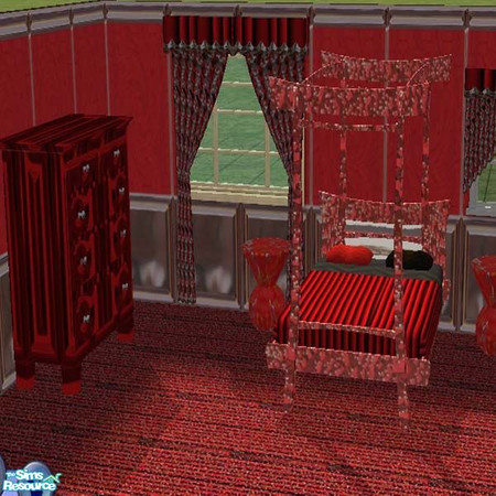 Sims 2 — Red Chrome Bedroom by buntah — This bedroom set includes the bedframe, bedding (for single and double beds),