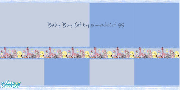 Sims 2 — Baby Boy Wallpaper Set by TSR Archive — Two tone blue wallpaper set with blue-washed wood trim and an adorable