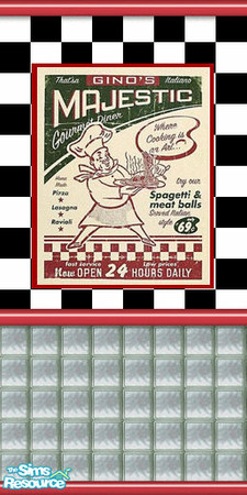 Sims 2 — 50's Diner Black Check & Glass Brick Piz by dotcombuilder — 50's diner inspired wall with black and white