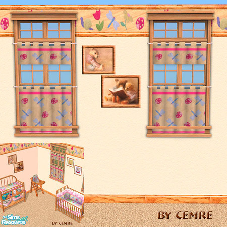 Sims 2 — Baby Quilt Set Curtains by cemre — Part of Baby quilt set. Quilt style used in fabrics and light colored wood