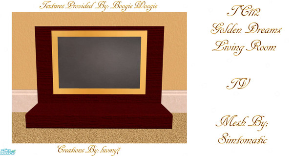 Sims 2 — TC112 Golden Dreams Living  - TV by luvmy7 — I recolored this Living Room using Simtomatics Awesome Suede Meshes