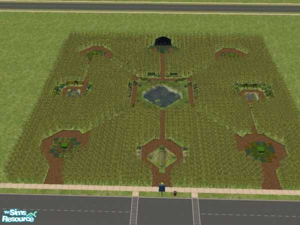 Sims 2 — Crop Circle Community Garden by ravynangel — A fine place for alien sims to meditate on the meaning of life.
