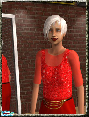 Sims 2 — Red Sequin Shell by Gigge — Sheer red fabric over a glittery sequin tank.