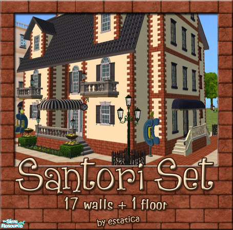 Sims 2 — Santori Set by estatica — Perfect for downtown lots, this set matches Maxis content perfectly. Includes 17 brick