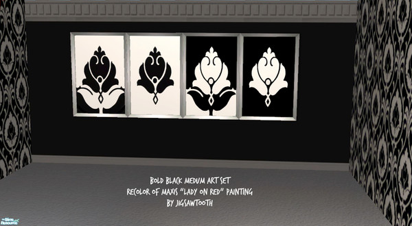 Sims 2 — Bold Black Medium Painting Set by jigsawtooth — Modern black and white wall hangings. Matches my bold black