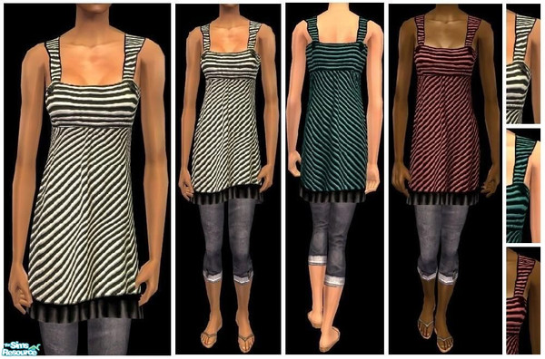 Sims 2 — JPafdaily4 by juttaponath — Stripey summer dress with jeans for adults. No mesh or expansion pack required.