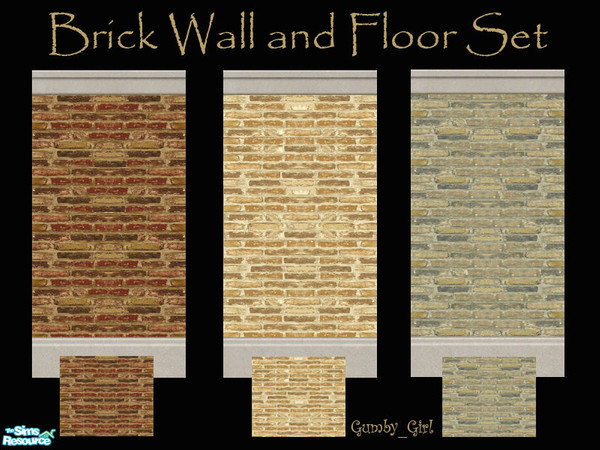 Sims 2 — Brick Wall and Floor Set by Gumby_Girl — A set of three brick walls with matching brick floors. 1 dark brown,