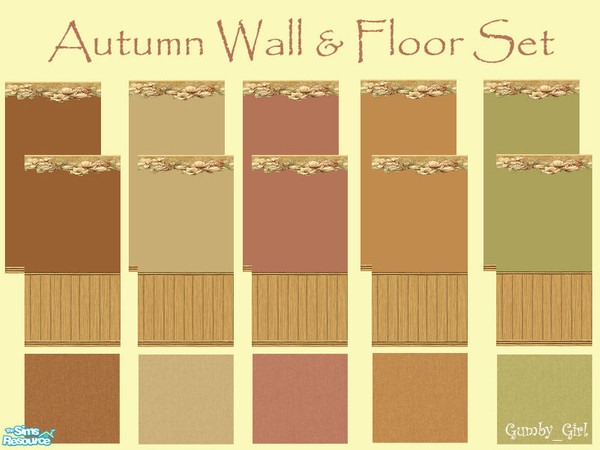 Sims 2 — Autumn Wall and Floor Set by Gumby_Girl — Set of 10 matching walls and 5 matching carpets. Colours are gold,