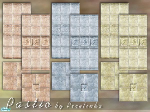 Sims 2 — PASTIO by perelinka — Set of tiled walls and floors in three colors: brown, blue and olive. Each in two ver.: