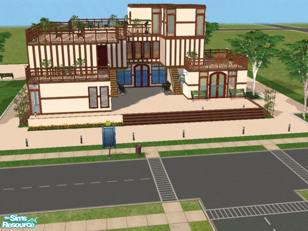 Sims 2 — Town Center by gbourn — Shopping on the basement: food market, video games and clothes! On the second floor: Art