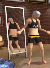 Sims 2 — Gramps Halloween outfit by buntah — Shorts and short T with a bat on the front.