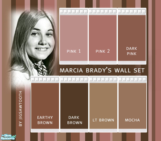 Sims 2 — Marcia Brady\'s Wall Set by jigsawtooth — Marcia Brady\'s favorite solid paint colors with gorgeous crown