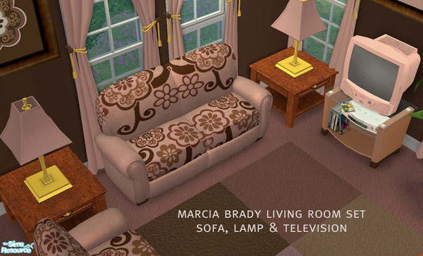 Sims 2 — Marcia Brady Living Room Set by jigsawtooth — Marcia\'s favorite colors and patterns on maxis Sofa, Loveseat,