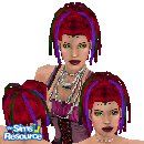 Sims 1 — Midnight Nomadic by Nablanabla — Gergeous red hair with green & purple highlights and dazzling green eyes.