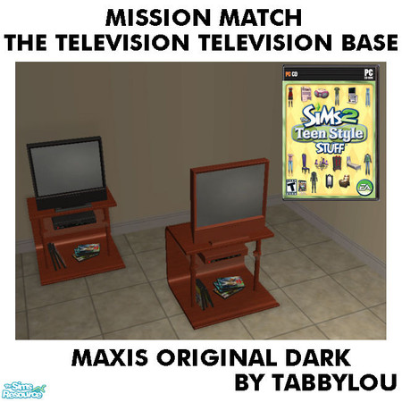 Sims 2 — Tl - MM TheTelevisonTelevisionBase OrigDarkWd by TabbyLou — Base ONLY Maxis Original Dark Wood Recolor of Teen