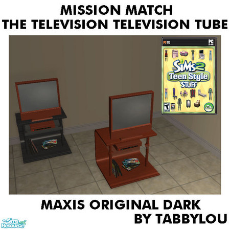 Sims 2 — Tl - MM TheTelevisonTelevisionTube OrigDarkWd by TabbyLou — Tube/Metal ONLY Maxis Original Dark Wood Recolor of