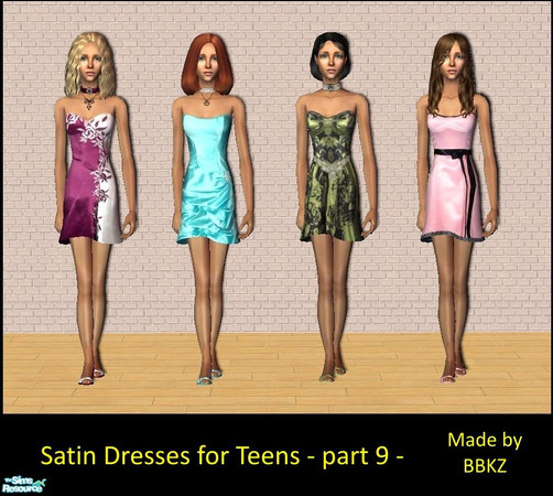 Sims 2 — Satin Dresses for Teens - part 9 - by BBKZ — Available as everyday and formal clothes. No EP required. Need mesh