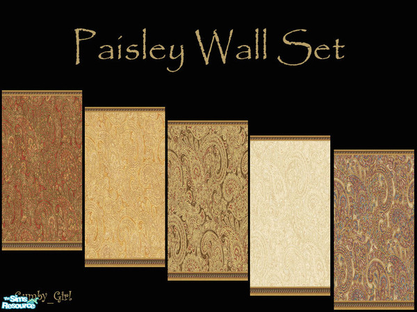 Sims 2 — Paisley Wall Set by Gumby_Girl — Set of 5 Paisley patterned wallpaper. Cream, brown, red, gold and light brown