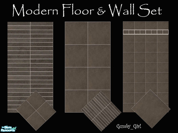 Sims 2 — Modern Floor and Wall Set by Gumby_Girl — Set of 3 modern brown tile walls and matching floor tiles. Different