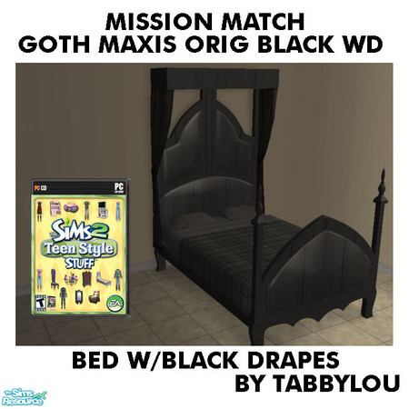 Sims 2 — TL - MM Goth Style Bed+Drape OrigBlackBlkWd by TabbyLou — Side By Side Double Bed - Original Black Wood Frame