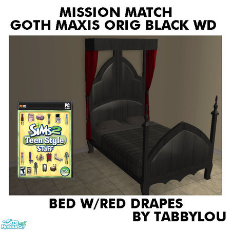 Sims 2 — TL - MM Goth Style Bed+Drape OrigBlackRedWd by TabbyLou — Side By Side Double Bed - Original Black Wood Frame