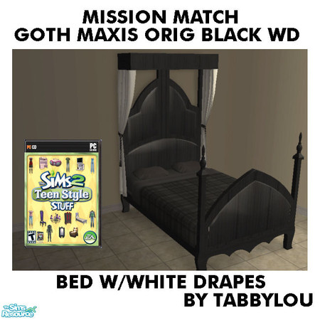 Sims 2 — TL - MM Goth Style Bed+Drape OrigBlackWhWd by TabbyLou — Side By Side Double Bed - Original Black Wood Frame