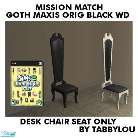 Sims 2 — TL - MM Goth Style DeskChairSeat OrigBlackWd by TabbyLou — Seat of High Back Terror Seat ONLY (cushions) -