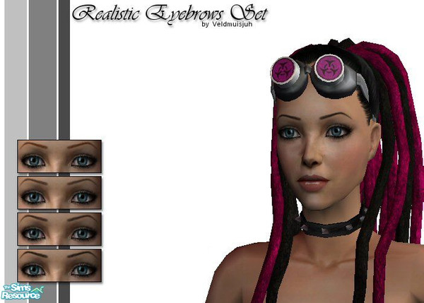 Sims 2 — Realistic Eyebrows Set by veldmuisjuh — This set contains, 4 realistic eyebrows, the colors are: black, dark