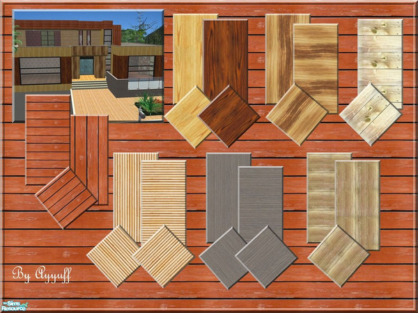 Sims 2 — Wood Wall/Floor Set by ayyuff — Included: 13 walls(paneling),10 floors..Cost:2