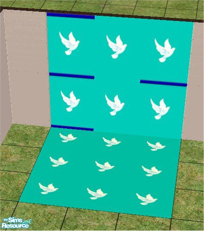Sims 2 — dove wall & floor set by tambriah — blue carpet with white doves, blue wall with white doves, blue wall with