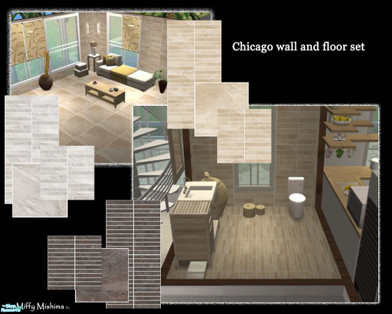 Sims 2 — Chicago Wall & Floor Set by miffy — This set contains three walls for your rooms. With matching floors. In