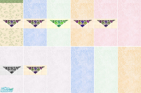 Sims 2 — Cozy Kitchen Wall Set by Elisa_G — 6 stucco walls with motive tiles + 5 matching clean stucco walls and 1