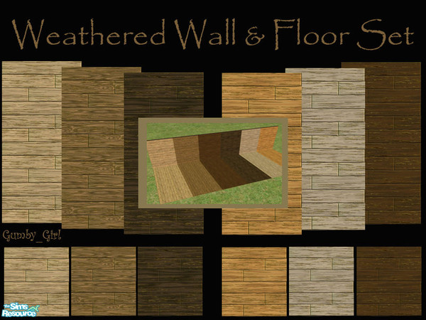 Sims 2 — Weathered Wall and Floor Set by Gumby_Girl — Set of 6 seamless weathered wall panels and matching floors. Walls