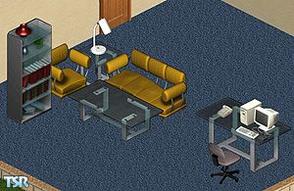 Sims 1 — Retro Livingroom by captain — Includes: Sofa, Chair, Endtable, Coffeetable, Desk, Bookcase, Lamp