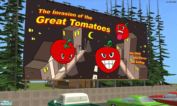 Sims 2 — \"The invasion of the great tomatoes\" mural  by Elut — 