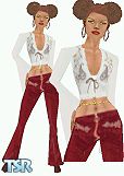 Sims 1 — Sloane by laprin — Sloane is ready to party in tight flare pants and a flower print shirt with flared sleeves. A
