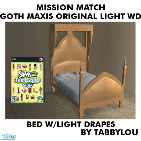 Sims 2 — TL - MM Goth Style Bed+Drape OrigLightAllWd by TabbyLou — Side By Side Double Bed - Original Light Wood Frame