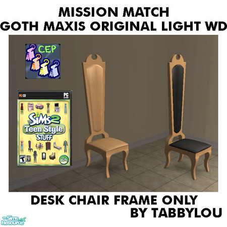 Sims 2 — TL - MM Goth Style DeskChairFrame OrigLightWd by TabbyLou — Seat Of High Back Terror Frame ONLY - Original Light