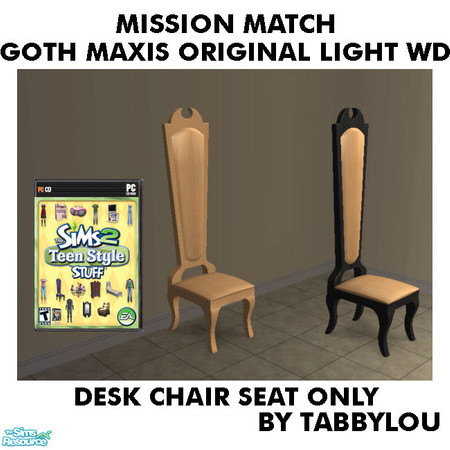 Sims 2 — TL - MM Goth Style DeskChairSeat OrigLightWd by TabbyLou — Seat of High Back Terror Seat ONLY (cushions/fabric)