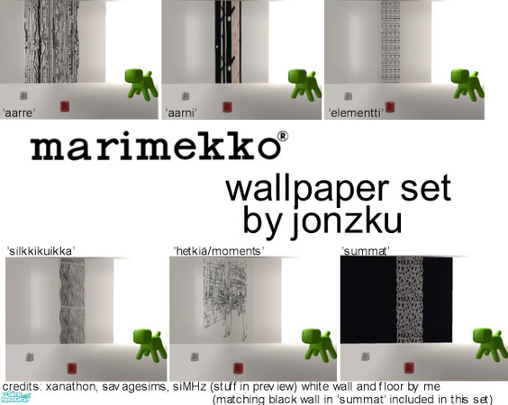 Sims 2 — Marimekko Wallpaper Set by jonzku — This set contains nine walls I made from Marimekko\'s fabrics/textures.