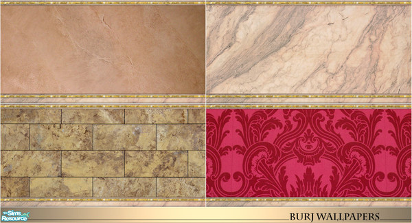 Sims 2 — Burj Wallpapers by senemm — A set of 16 fancy wallpapers made of marble as well as gold, designed for Burj