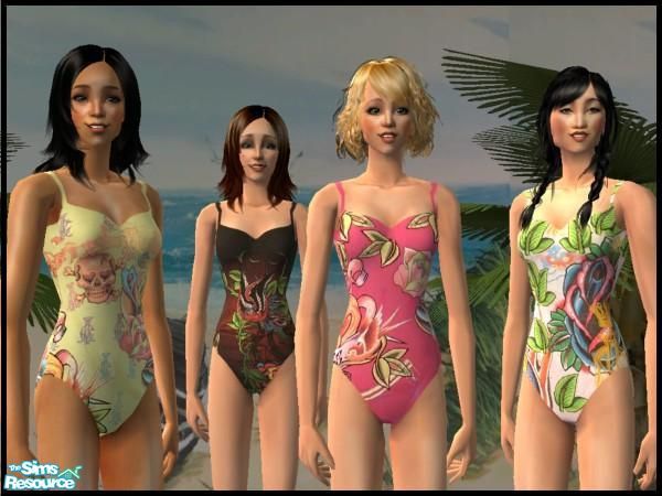 Sims 2 — C&A Swimsuites by Dirtdevill — A elegant set of 4 different Swimsuites for adult females, with lovely flower