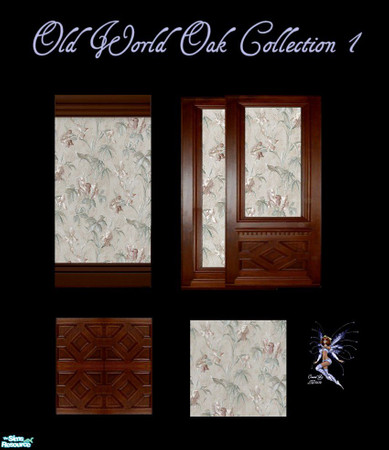 Sims 2 — Old World Oak Collection1 by LD202 — There are 3 Paneling with wallpaper and 2 floors 1 wood and 1 carpet. If