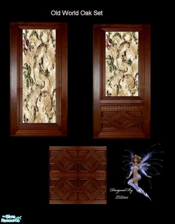 Sims 2 — Old World Oak Collection by LD202 —  This is 2 deep oak with wallpaper and 1 hard wood flooring