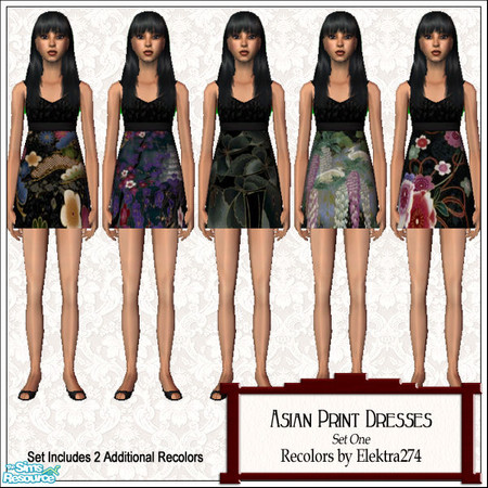 Sims 2 — Asian Print Babydoll Dresses, Set 1 by elektra274 — A collection of 7 babydoll dresses for your sim teens.