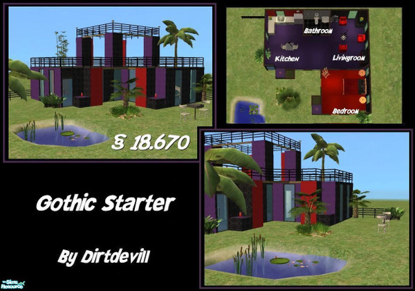 Sims 2 — Gothic Starter by Dirtdevill — A Modern & collorful place to live on a 2x2 lot. It\'s furnitured and